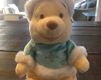 Disney Winnie the Pooh Christmas Pooh Bear in Blue Santa Suit Plush Stuffed Animal
