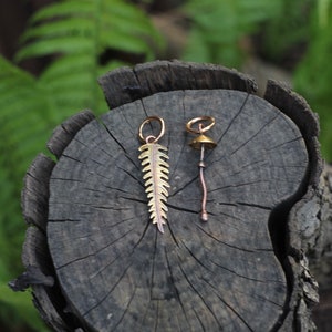 Mushroom Fern Earrings: Copper & Brass Forest Jewelry