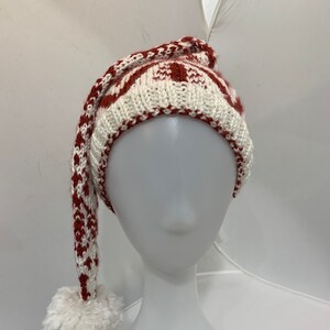 Hand Knit Red and White Cone Shaped Hat