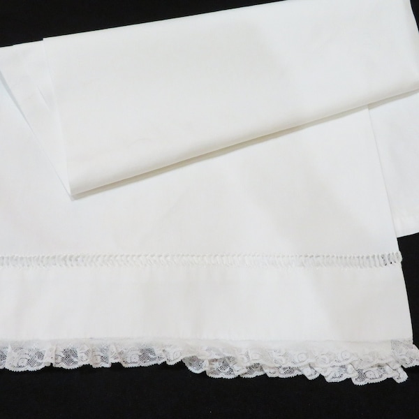 Vintage Cotton Baby Sheet, White, ruffled lace edge, English, 1950's, baby bed sheeting, doll making