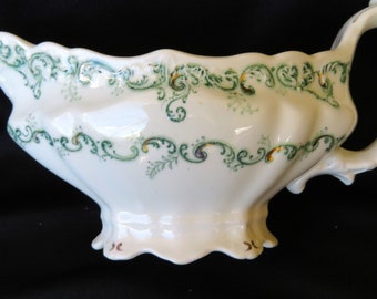 Antique Green Transferware Gravy Boat, J & G Meakin, ELYSEE, English,Staffordshire, Dining, Serving, Table Accessories, Gifts