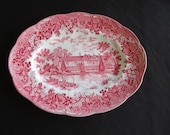 Vintage Meakin Red Transferware Platter Romantic England IGHTHAM MOTE Wall Decor Display Gifts for Her
