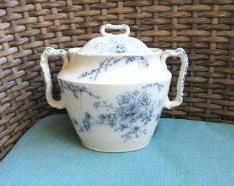 Antique Sugar bowl, English, Staffordshire, Bridgewood & Son, ANEMONE, Blue and White, Tea Party Gifts