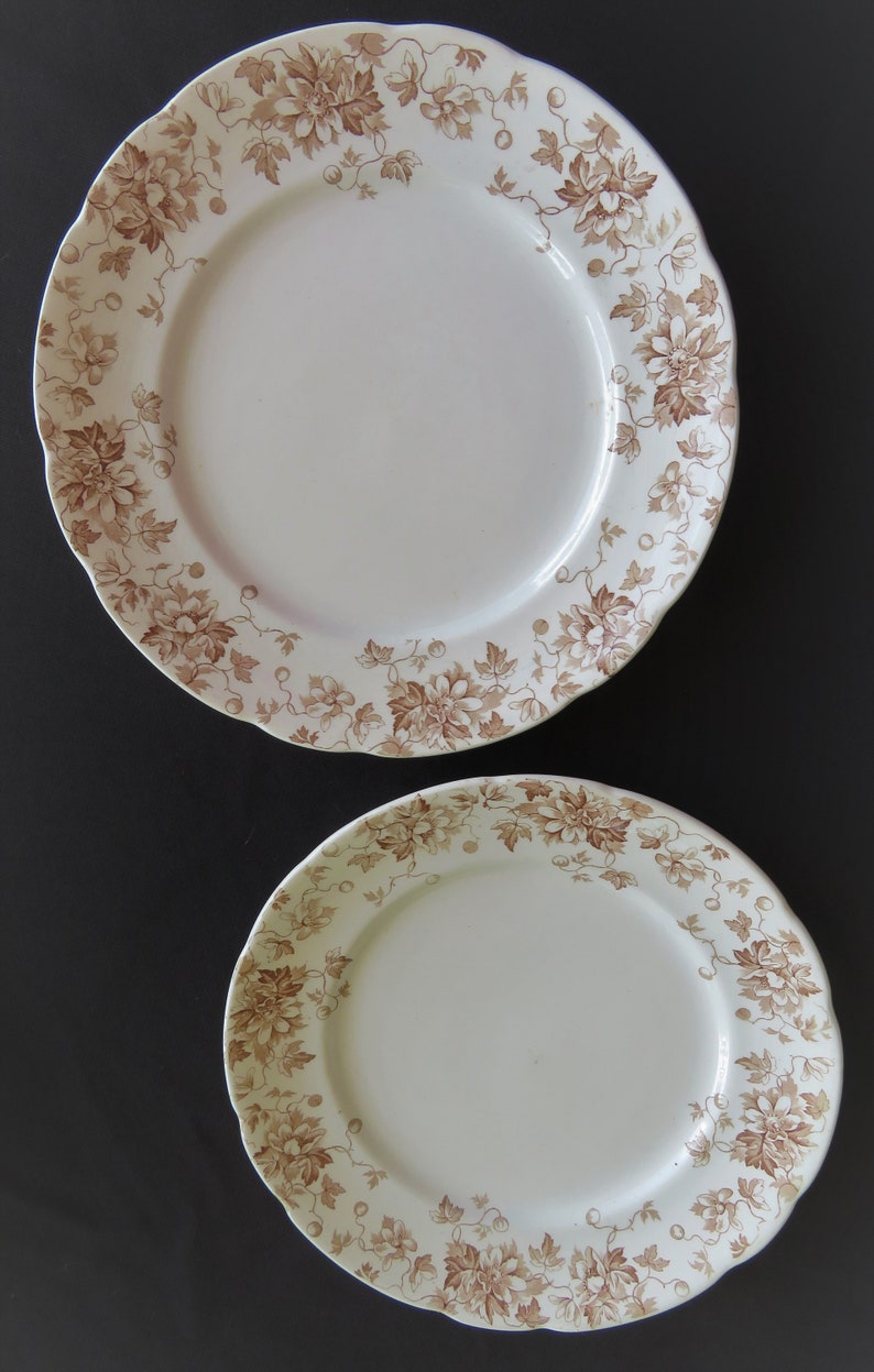 PAIR 2 of Vintage Brown Transferware Plates J.H.W & Sons