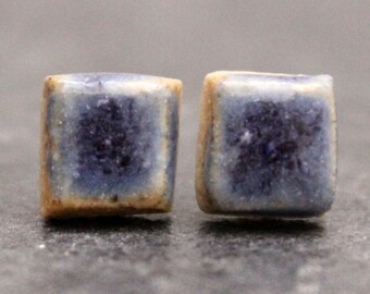 Unique ceramic Stud Earrings, Handmade, Sterling Silver, Scroll Back, square, Jewellery, Unique, Dainty, Glazed White Stoneware