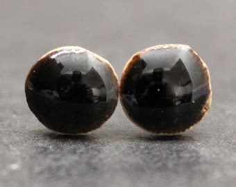 Unique ceramic Stud Earrings, dark mahogany brown, Handmade, Sterling Silver, Scroll Back, Jewellery, Dainty, Glazed White Stoneware