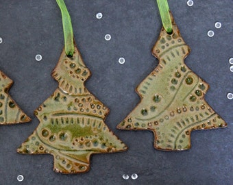 Christmas Trees decorations, Burnt Lime, Intricate detailing, Handmade Ceramic, home décor, ornament, Noël, Christmas tree, glazed stoneware