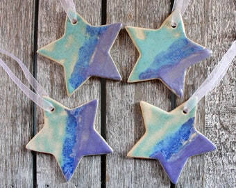Ocean Stars, Hanging, Ceramic, decorations, star, handmade, purple, blue, home decor, ornament, wedding, Noël, Christmas, glazed stoneware