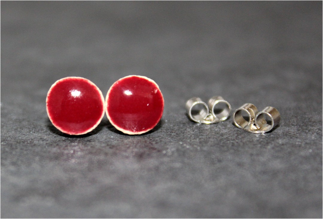 Cherry Red Ceramic Stud Earrings Handmade Sterling Silver Etsy