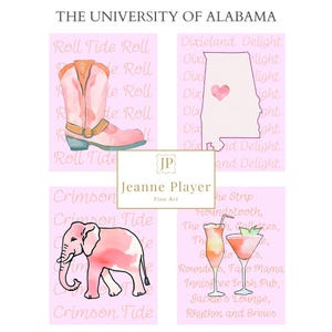 Alabama Crimson Tide Prints: Officially Licensed Alabama Pink Preppy Dorm Decor