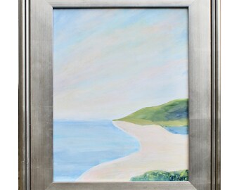 Framed Abstract Beach Art: Coastal Painting on Canvas in Silver Frame, 11 x 14