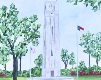 NC State Print, NCSU Bell Tower Print: University Alumni Gift, 11 x 14 Giclee