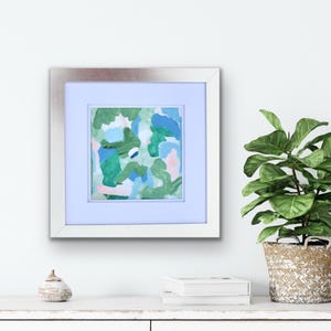 Coastal Abstract Painting on Paper: Green and Blue Expressionist Art (14x14)