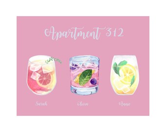 Gepersonaliseerde cocktailprint kamergenoot: preppy muurkunst slaapzaal (digitale download)