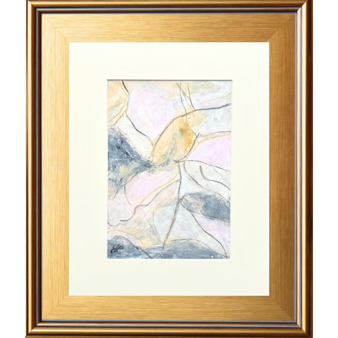オリジナル抽象ミクストメディア絵画：白黒ウォールアート（11x14