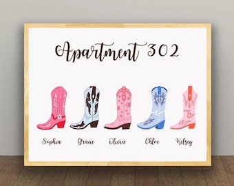Personalized Roommate Wall Decor, Personalized Prints for Dorm, Dorm Wall Decor 5 College Girls, Preppy Wall Art, Apartment Decor College