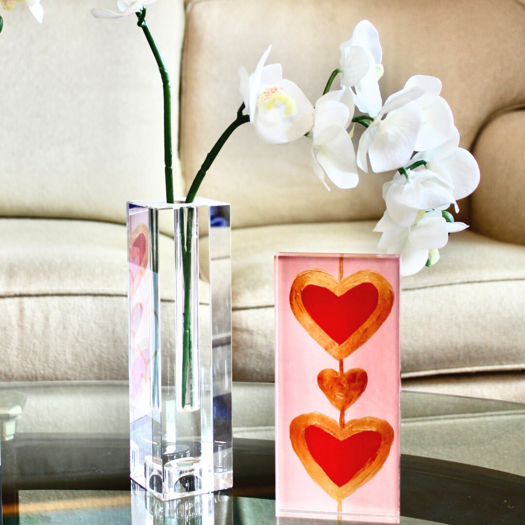 Pink Heart Acrylic Block Art: Preppy Heart Print Shelf Sitter (2.5x7.5 ...