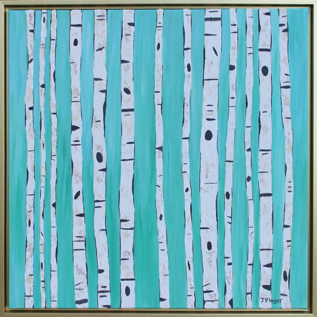 Original Teal Birch Trees Art on Canvas: Textured Palette Knife ...
