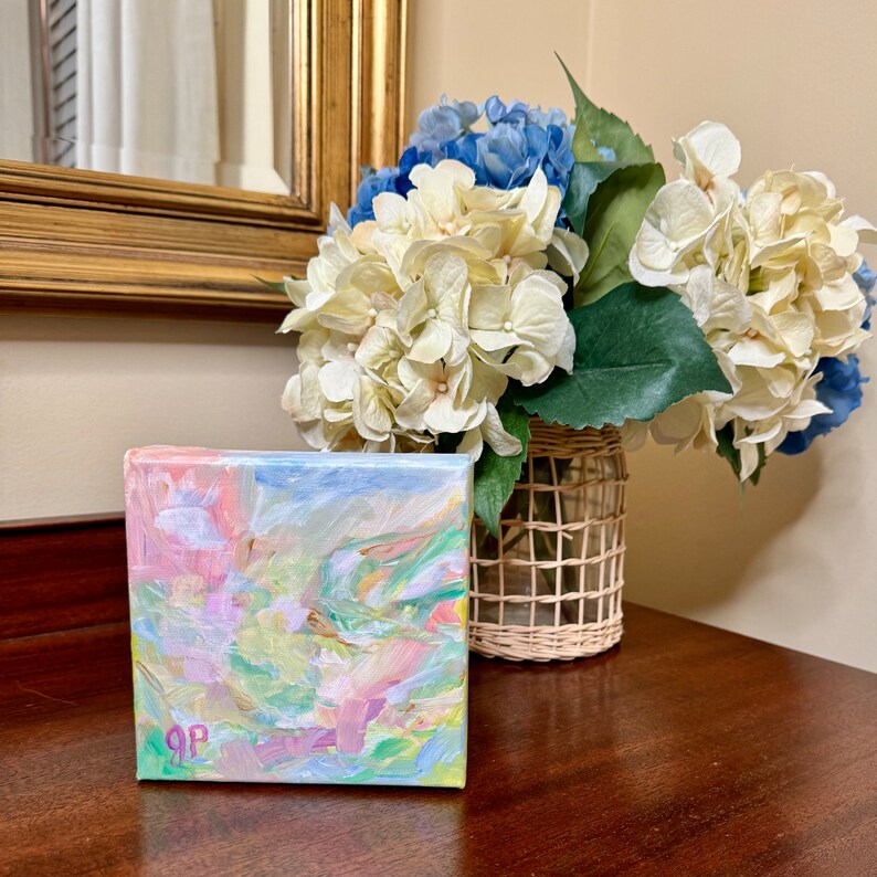 Preppy Abstract Art, Rainbow Swirl, 5 X 5, Colorful Painting, Preppy ...