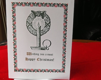 Letterpress Happy Christmas Card with Personalized Envelope (Set of 5)