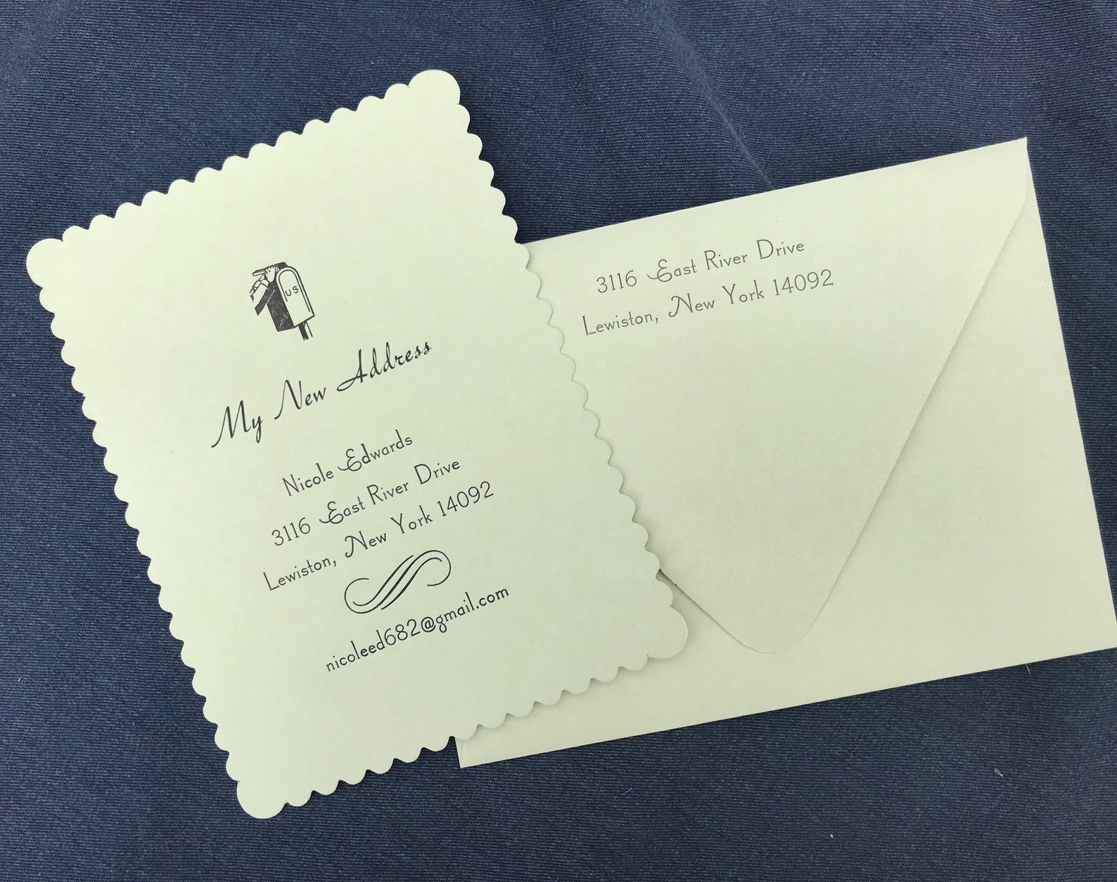 Letterpress Change of Address Card With Personalized Envelope set of 16