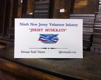 Patriotic Civil War Reenactor Business Cards, Heavy (2-color) 100 count (Letterpress)