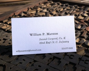 Civil War Reenactor Business Cards, Heavy 100 count (Letterpress)