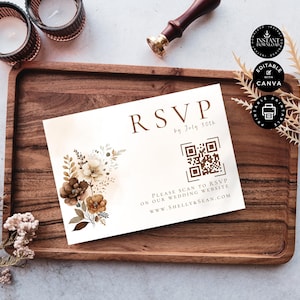 Boho QR Code Response Card, Wedding RSVP Online, Modern Reply, QR Code Response, Instant Download, Editable, Printable, Canva 3.5x5&quot;, WD5S4