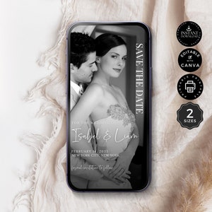 Save the Date Evite Template, Digital Invite, Electronic Save Our Date Instant Digital Download, Canva Smartphone, SMS Invite, 2 Sizes, ST4a