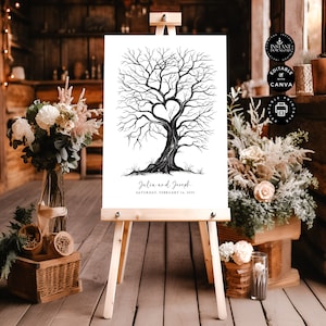 Wedding Guest Book Fingerprint Tree Template, Thumb Print, Quirky, Unique Sign in Guest, Printable, Inst Download, Edit Canva 3 sizes, NIK01