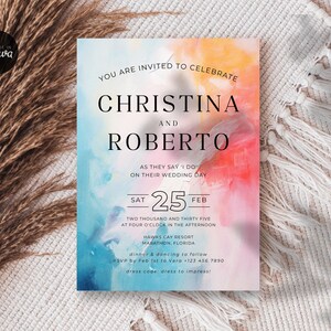 Colorful Wedding Invite Template, Fun, Bright Retro Wedding Invitation Card, Printable, Editable, Instant Download, Digital Canva 5x7", SD06