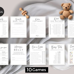 10 Baby Shower Game Bundle, Fun Minimalist Games, Best Printable Party, Card Text, Instant Download, Canva Editable Template 8.5x11", BB1c2