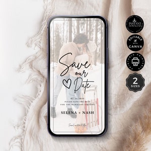 Save the Date Evite Template, Digital Invite, Electronic Save Our Date Instant Digital Download, Canva Smartphone, SMS Invite, 2 Sizes, ST8a