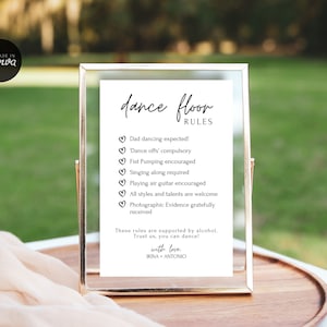Classic Minimalist Wedding Dance Floor Rules, Danding Sign, Signage, Printable Editable Template, Instant Download, Canva 3 sizes, WD2G30