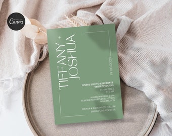 Sage Wedding Party Invitation Template, Minimalist Instant Digital Download, Canva 5x7", Modern Wedding Card, Printable Invitation, WD3S1