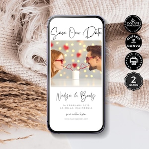 Save the Date Evite Template, Digital Invite, Electronic Save Our Date Instant Digital Download, Canva Smartphone, SMS Invite, 2 Sizes, ST7a