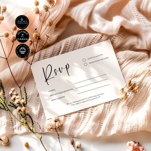 Minimalist Wedding RSVP Card Template, Invite Insert, Response Card, Invitation Extra, Inst Download, Printable, Edit in Canva 5x3.5&quot;, NIK01