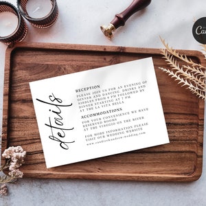 Wedding Details Card, Modern Invite Insert Template, Enclosure Card, Wedding Website, Accommodation, Editable, Printable Canva 5x3.5", SD02d