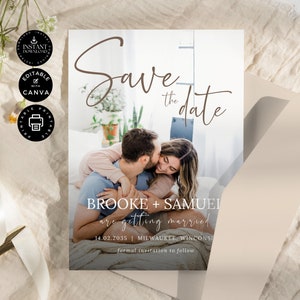 Modern Save The Date with Photo Template, Minimalist Save Our Date Invite, Printable Editable Card Instant Download, Digital Canva 5x7&quot;,ST01