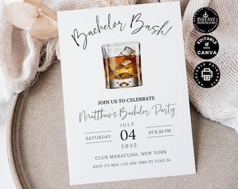 Bachelor Party Invitation Template, Modern Minimalist Invite, Stag Party, DIY Printable Editable Instant Download, Digital Canva 5x7", BP04