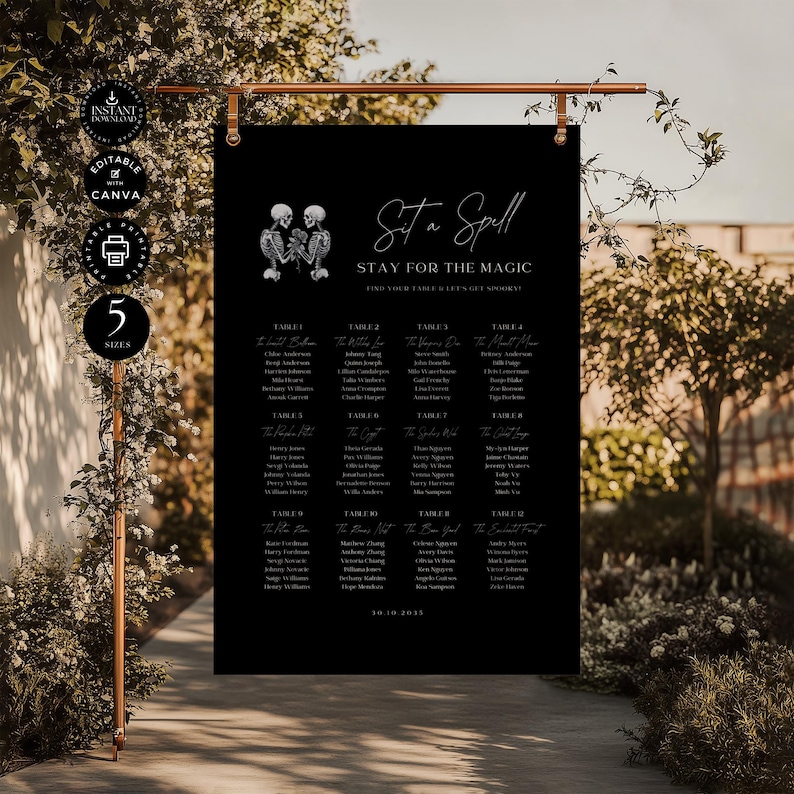 Halloween Wedding Party Seating Chart Sign Template, Gothic Seat Plan ...