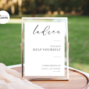 Modern Wedding Ladies Room Sign, Bathroom Signage Template, Complimentary Toiletries, Bridal Shower, Printable Editable Canva 3 sizes WD1G37