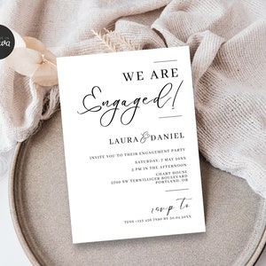 Classic Engagement Party Invitation Template, Digital Download, Canva 5x7&quot;, Modern Wedding Card, Engaged, Printable Invitation, WD1P5