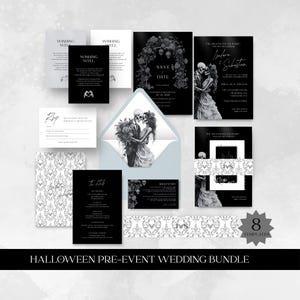 Halloween Skeleton Wedding Invitation Template, Save the Date, Invite, RSVP, Registry, Details, Printable, Edit Canva, Inst. Download, SD28