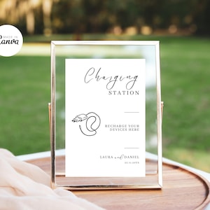 Wedding Charging Station Sign, Phone Tablet Power Bar, Modern Wedding Signage, Instant Download, Printable, Editable Canva 3 sizes, WD1G29