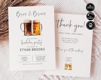 Bachelor Party Invitation Template, Modern Minimalist Invite, Thank You, DIY Printable Editable Instant Download, Digital Canva 5x7", BP12