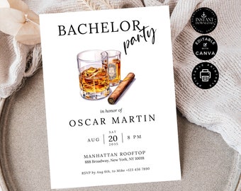 Bachelor Party Invitation Template, Modern Minimalist Invite, Stag Party, DIY Printable Editable Instant Download, Digital Canva 5x7", BP07