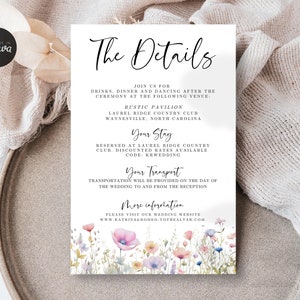Wedding Details Card Template, Editable Reception Invite Insert, Accommodation, Transportation, Printable Instant Download, Canva 4x6" SD13c