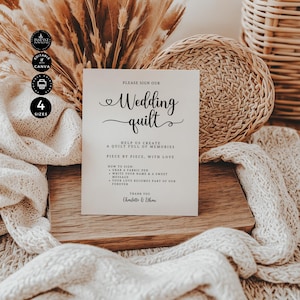 Editable Wedding Quilt Guest Book Template, Minimalist Party, Modern ...