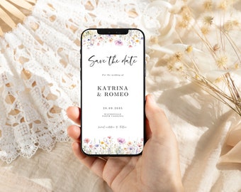 Save the Date Evite Template, Digital Invite, Electronic Save Our Date Instant Digital Download, Canva Smartphone, SMS Invite, 2 Sizes,SD13f
